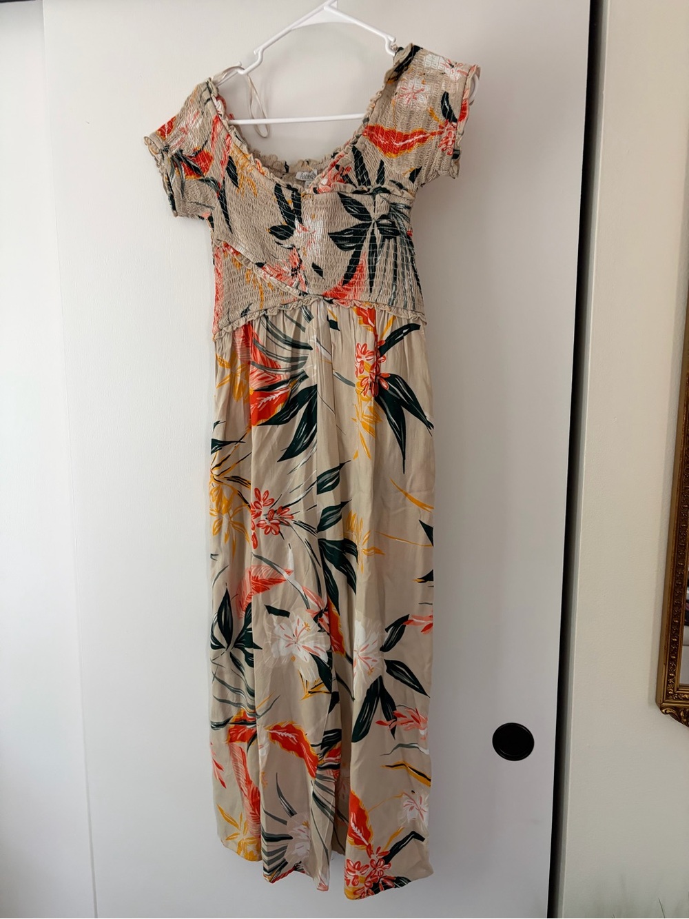 Beige Floral Off-Shoulder Maxi Romper